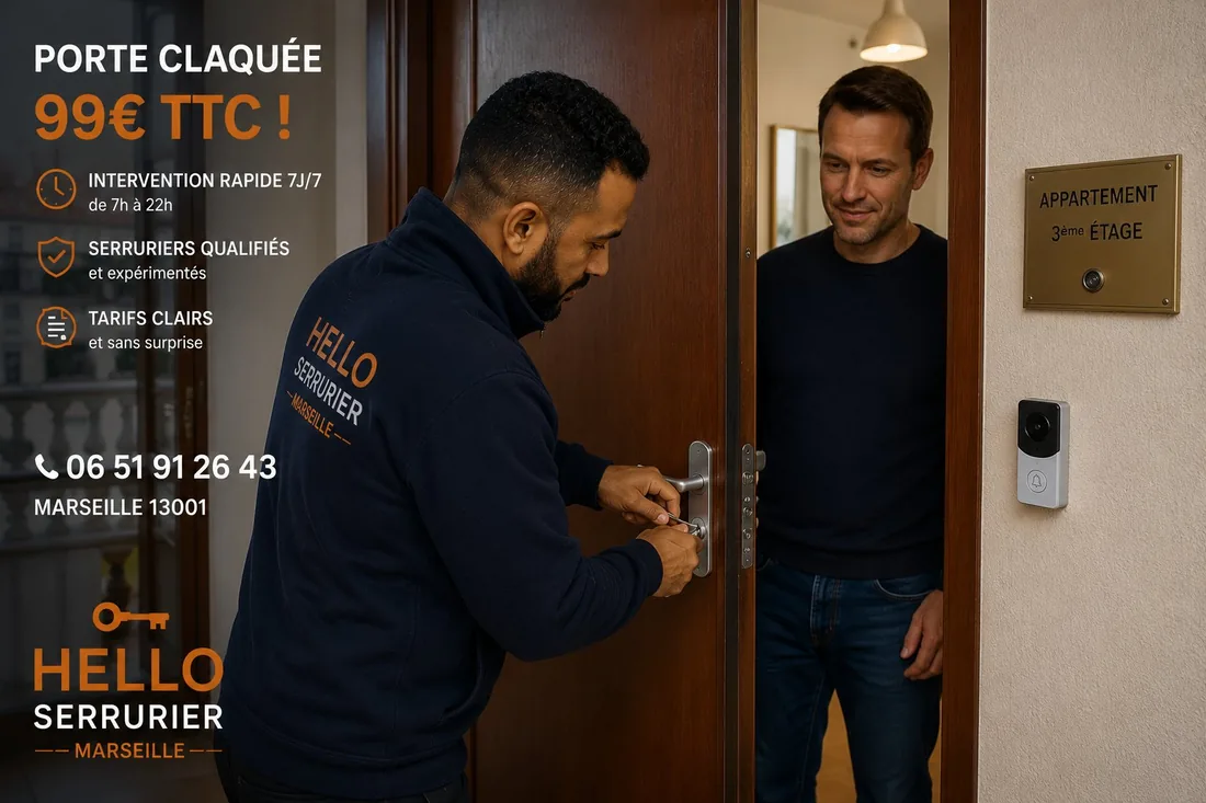 Serrurier Marseille 1er en intervention sur une porte claquée dans le 13001 — ouverture 99€
