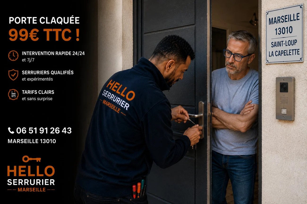 Serrurier Marseille 10e en intervention sur une porte claquée à Saint-Loup (13010) — ouverture 99€