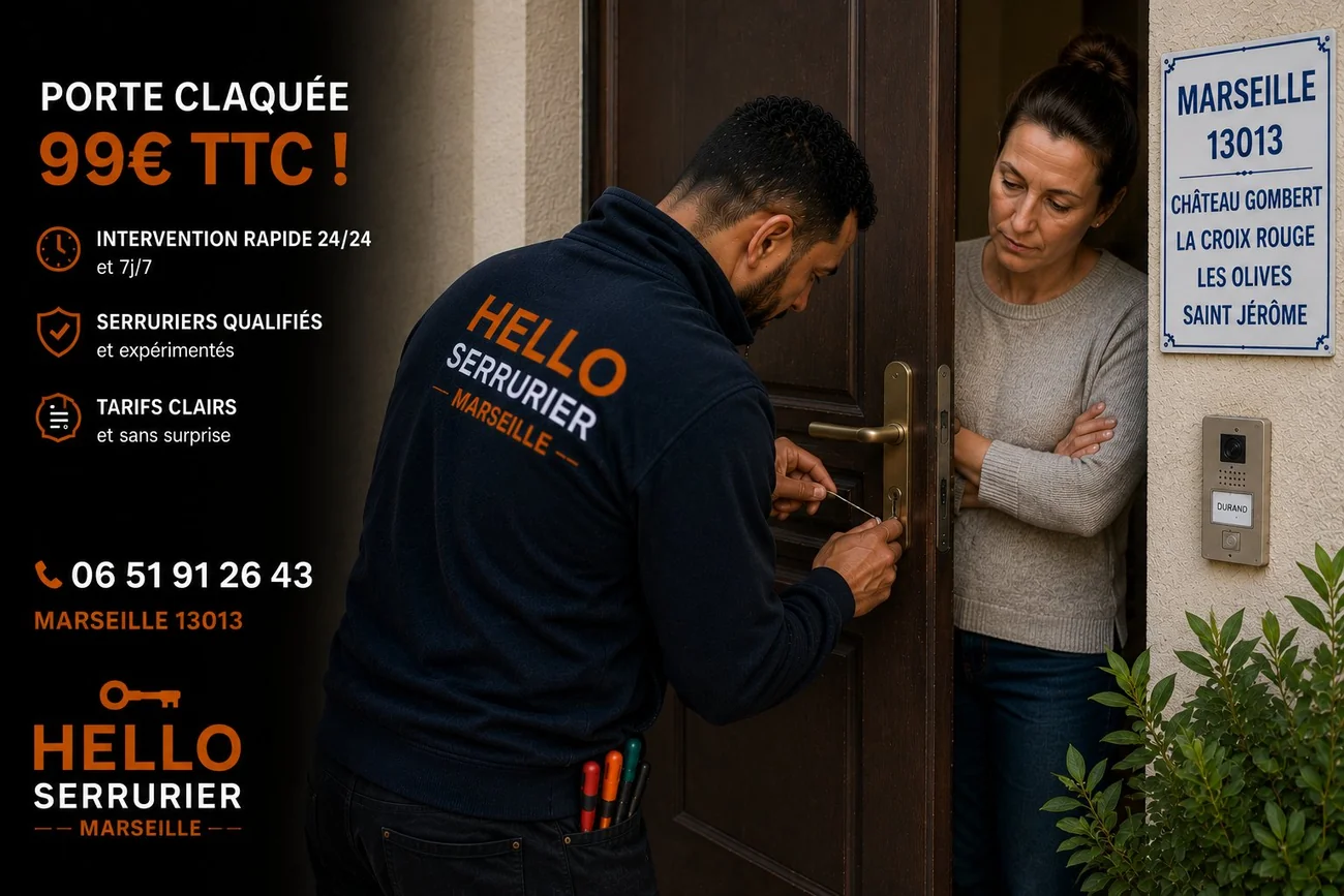 Serrurier Marseille 13e en intervention sur une porte claquée à Château-Gombert (13013) — ouverture sans casse dès 99€