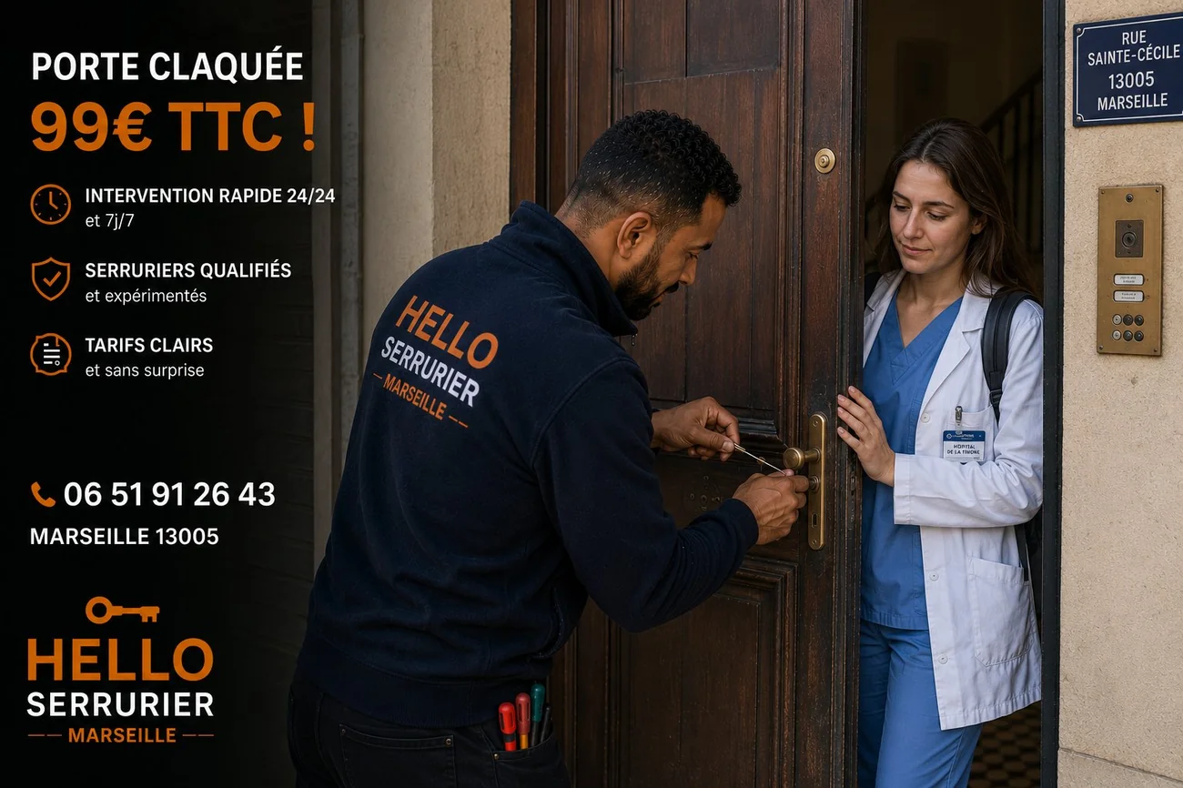 Serrurier Marseille 5e en intervention sur une porte claquée rue Sainte-Cécile (13005) — ouverture 99€