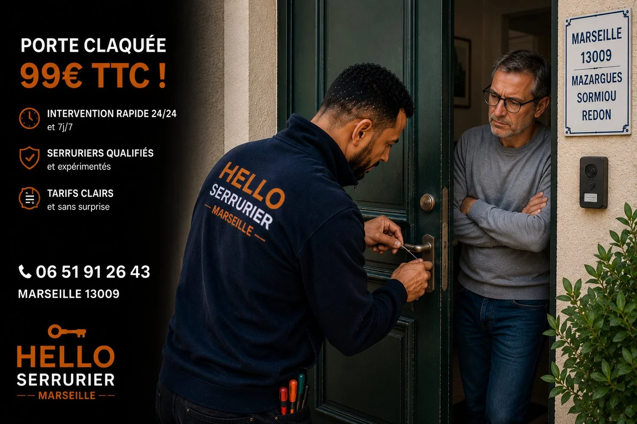 Serrurier Marseille 9e en intervention sur une porte claquée à Mazargues (13009) — ouverture 99€
