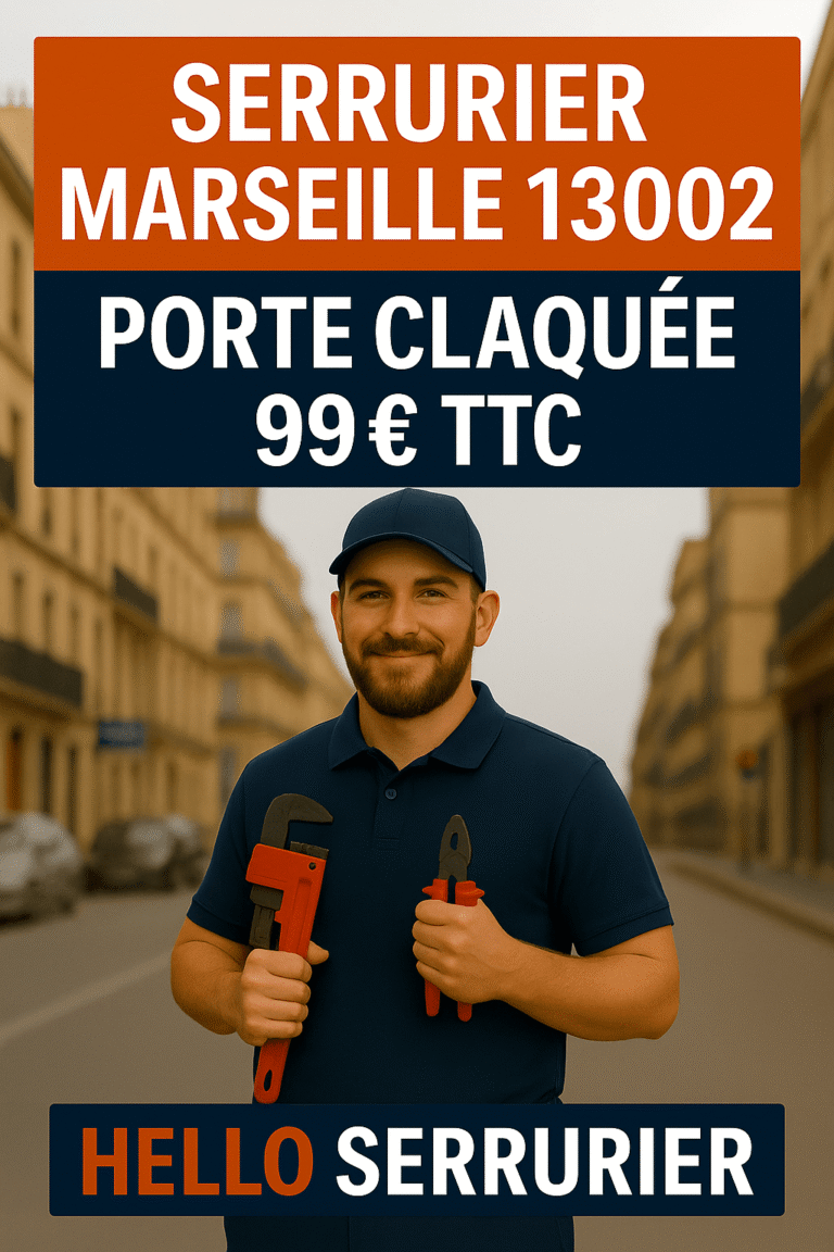 Serrurier professionnel Hello Serrurier Marseille 13002 intervenant rapidement pour ouverture de porte, serrure bloquée ou remplacement de cylindre dans le 2ème arrondissement.