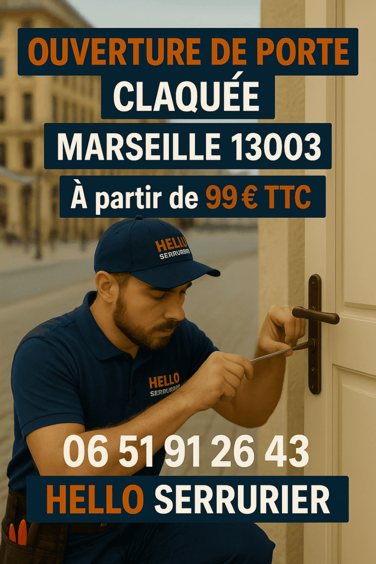 Ouverture de porte claquée Marseille 13003 – Dès 99€ TTC