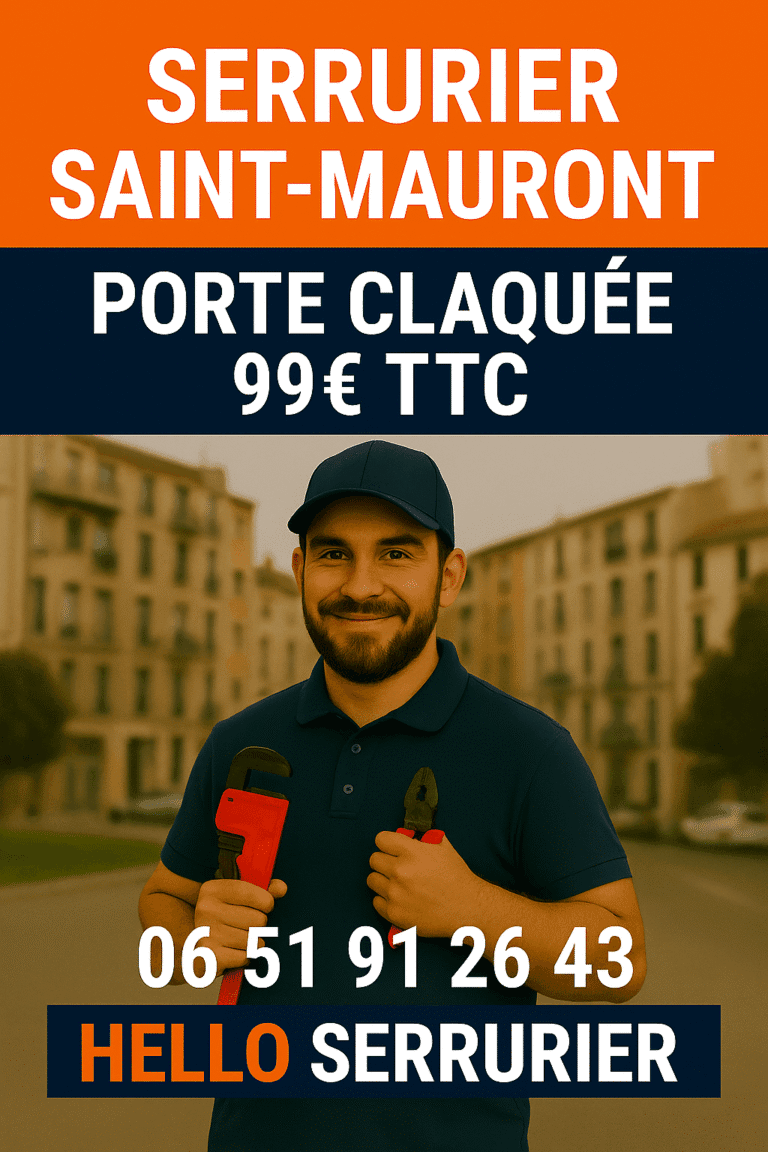 Affiche serrurier Saint-Mauront à Marseille 13003 – artisan local, dépannage porte claquée à 99€ TTC, intervention rapide dans le quartier