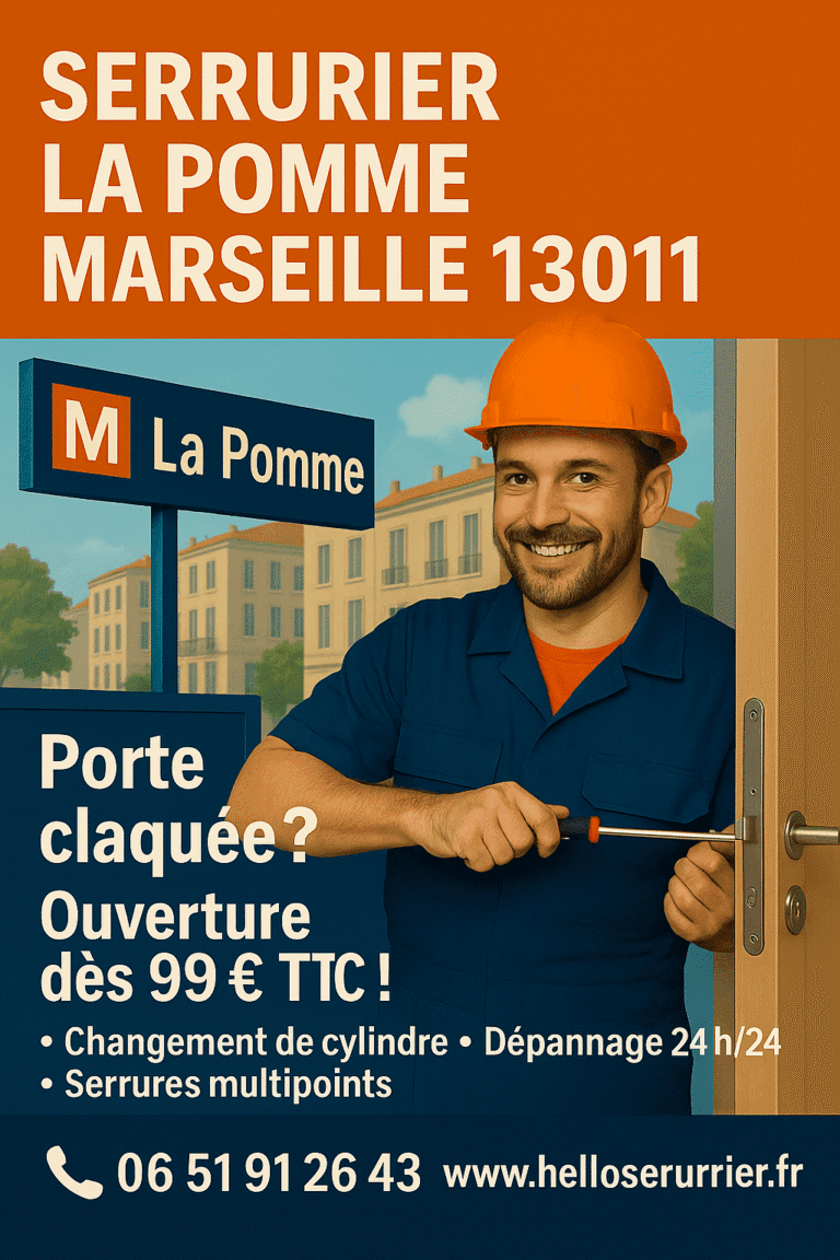 Serrurier à La Pomme 13011 à Marseille, dépannage en urgence 24h/24 et ouverture de porte claquée pas chère dès 99€ TTC.