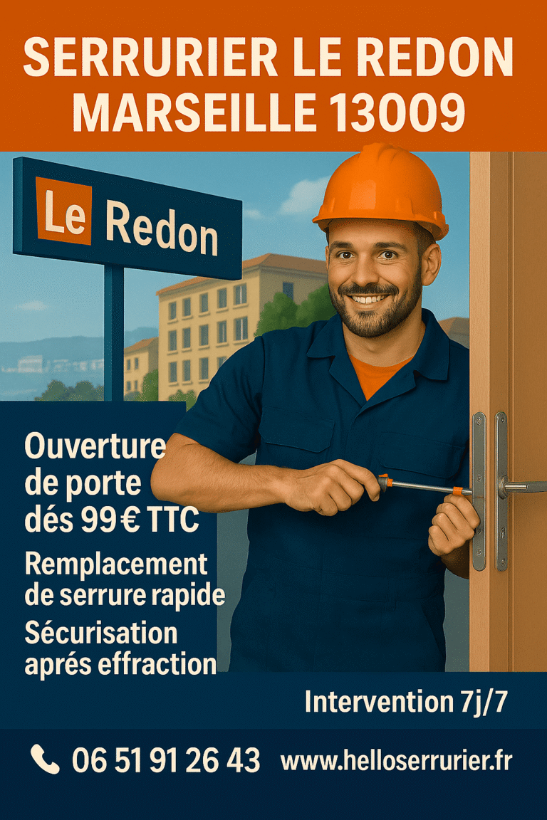 Affiche publicitaire Hello Serrurier Marseille 13009 quartier Le Redon