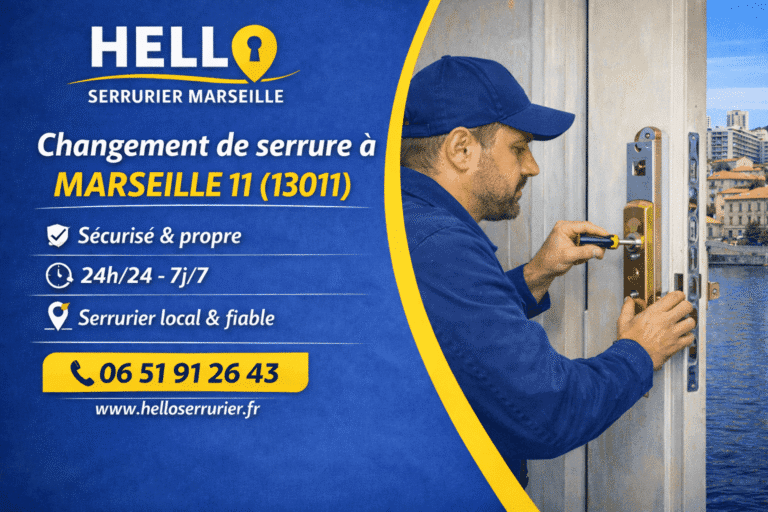 Serrurier professionnel effectuant un changement de serrure à Marseille 11 (13011) sur une porte d’entrée