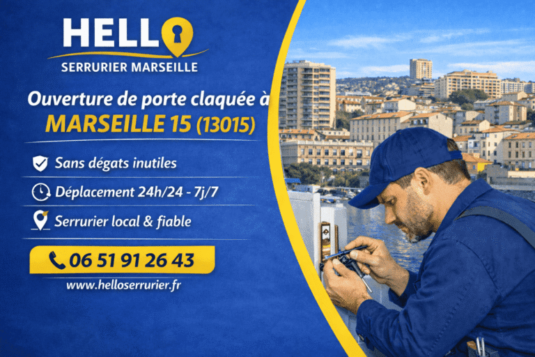 Ouverture de porte claquée à Marseille 15 par Hello Serrurier Marseille, intervention rapide sans dégât dans le 13015