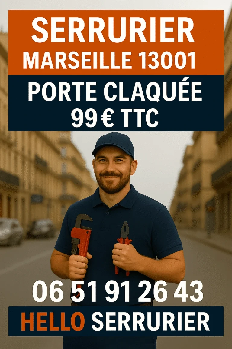 Serrurier Marseille 1er arrondissement — ouverture porte claquée dès 99€ TTC Vieux-Port Panier 13001